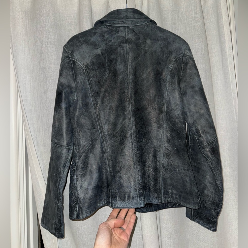 Vintage GUESS distressed black 100% Leather Jacket - size L - Picture 3 of 13